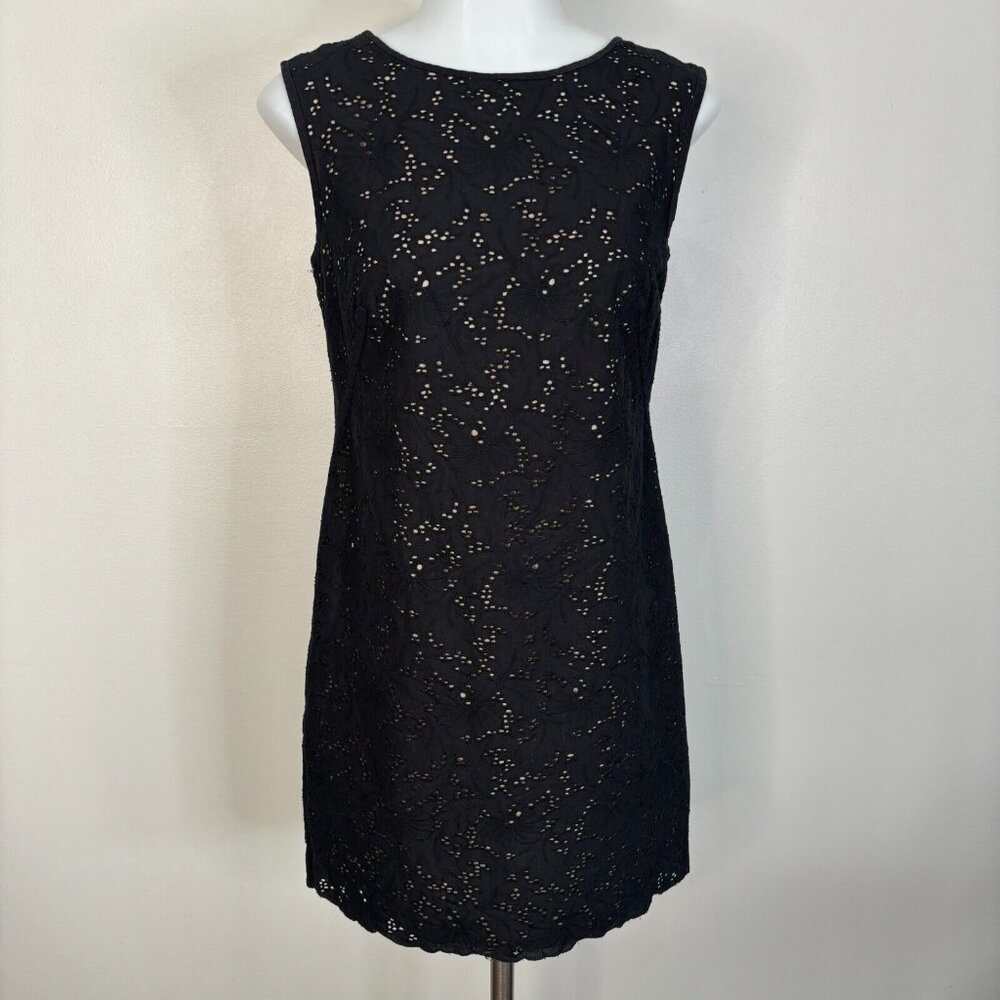 LOFT Shift Dress 0 Black Eyelet Embroidered Cotton Sleeveless Mini Dress Women's